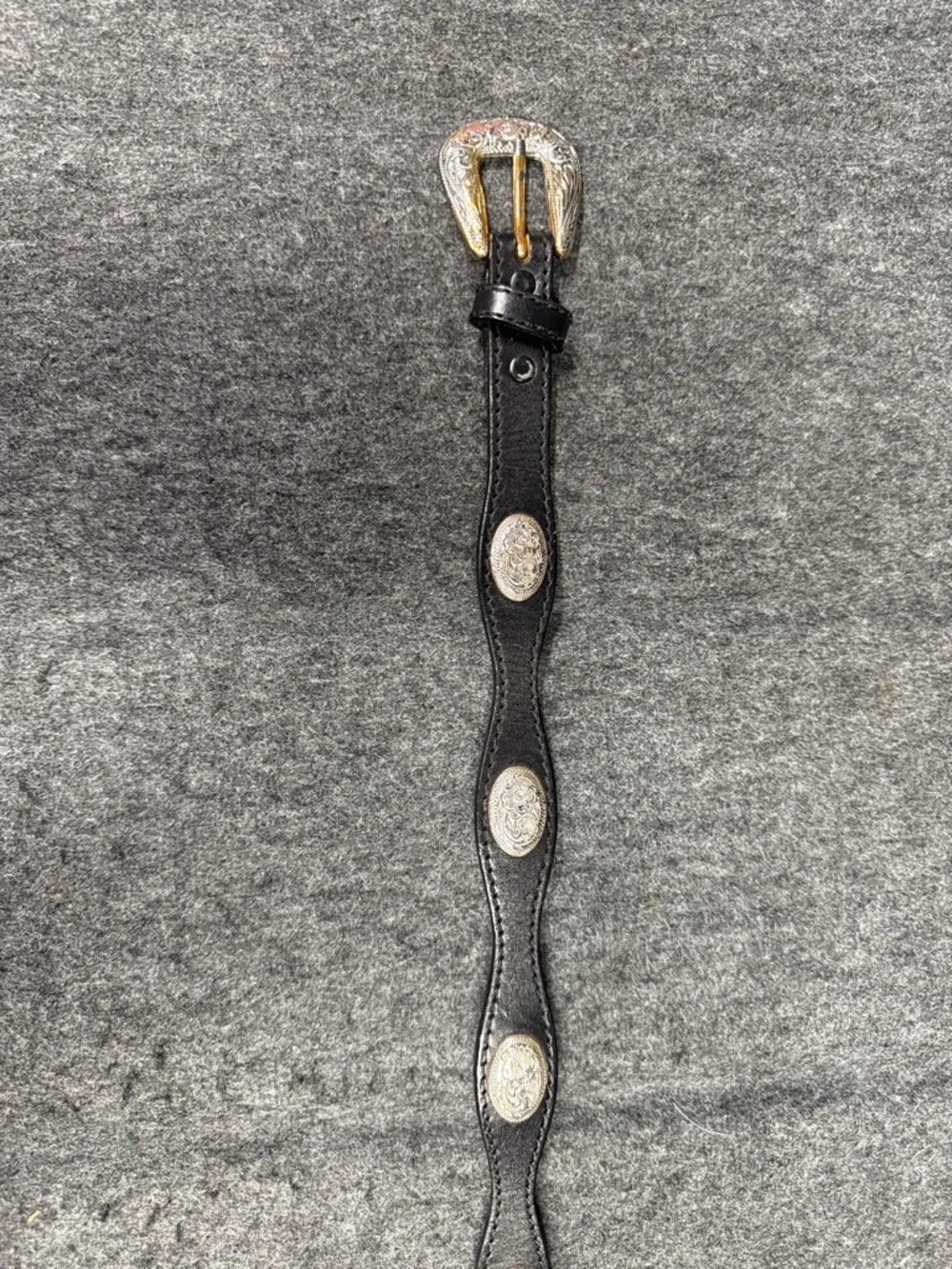 Black Western Leather Belt with Silver-Tone Buckle - Picture 4 of 7